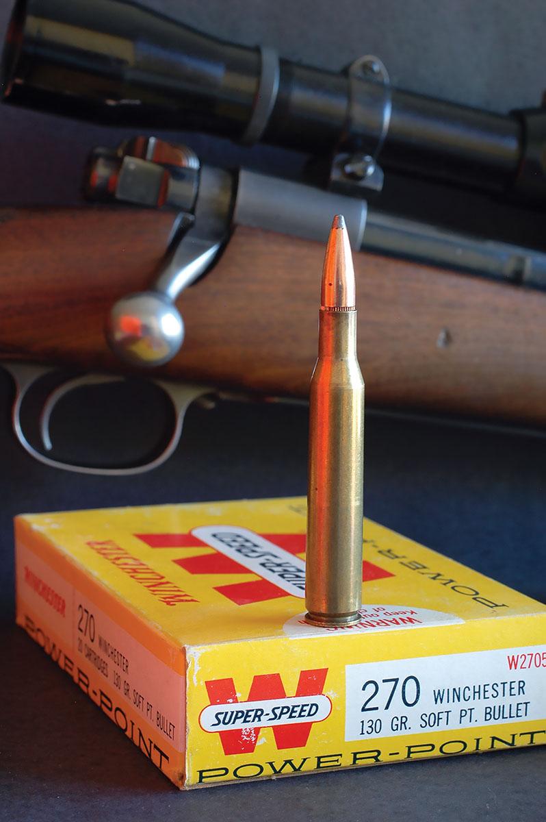 The 270 Winchester Model 70, shown in back, dates to the late 1940s. It features a Lyman 3x scope and is one of Wayne’s favorites.